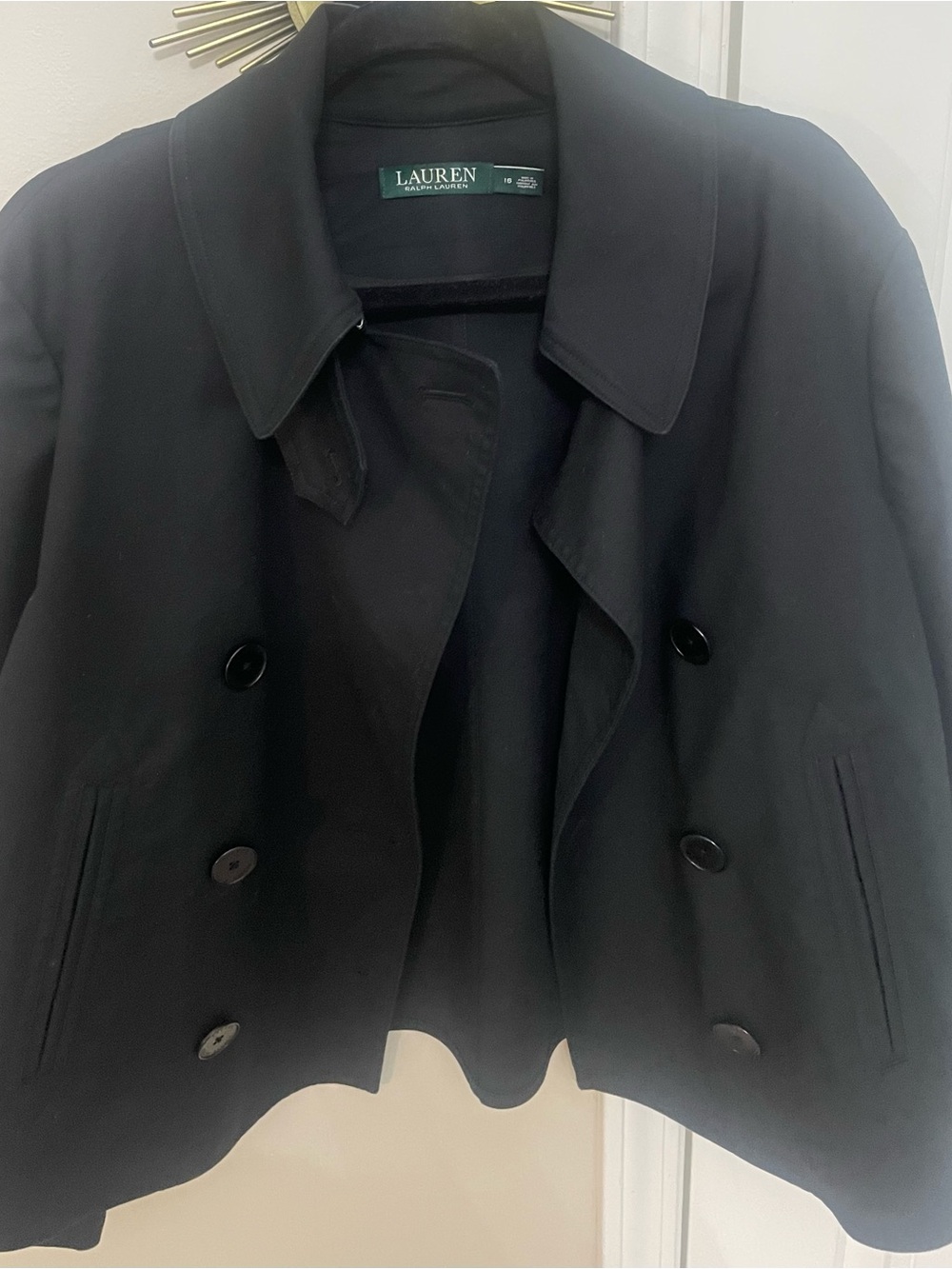 Ralph Lauren Black Double-Breasted Cropped Trench Jacket
